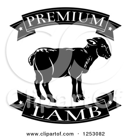 Clipart of Black and White Premium Lamb Food Banners and Sheep - Royalty Free Vector Illustration by AtStockIllustration