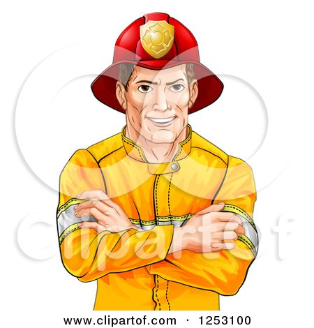Handsome Brunette Caucasian Fireman Avatar with Folded Arms Posters, Art Prints