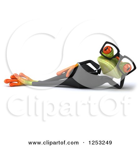 Clipart of a 3d Bespectacled Green Business Springer Frog Resting - Royalty Free Illustration by Julos