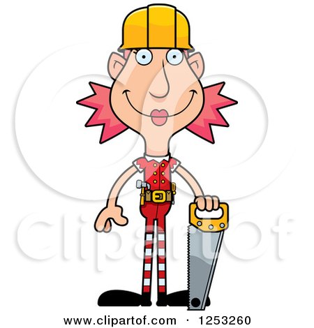 Clipart of a Happy Woman Christmas Elf Builder with Tools - Royalty Free Vector Illustration by Cory Thoman