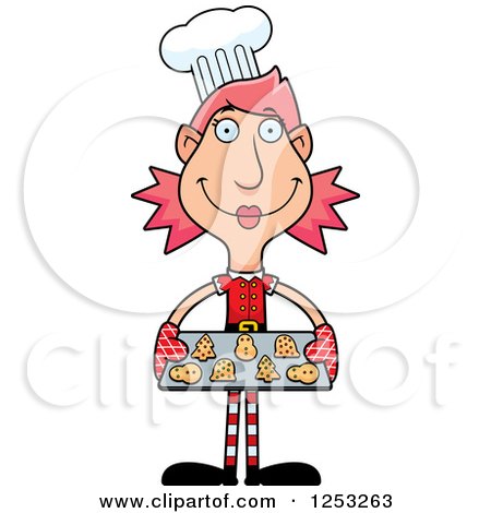 Clipart of a Happy Woman Christmas Elf Baking Cookies - Royalty Free Vector Illustration by Cory Thoman