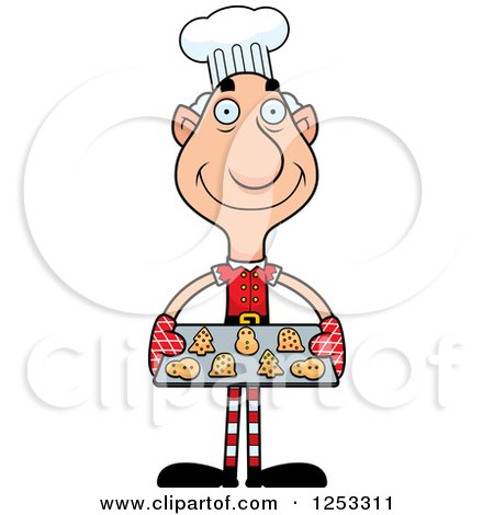 Clipart of a Happy Grandpa Christmas Elf Baking Cookies - Royalty Free Vector Illustration by Cory Thoman