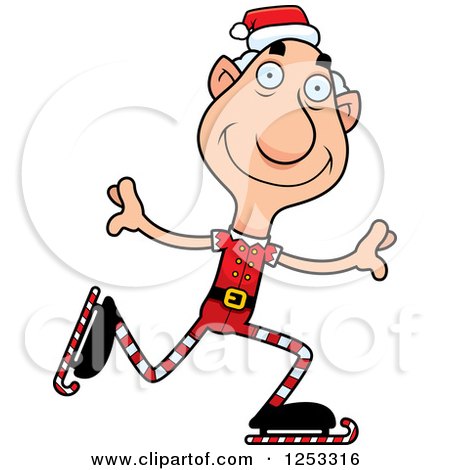 Clipart of a Happy Grandpa Christmas Elf Ice Skating - Royalty Free Vector Illustration by Cory Thoman