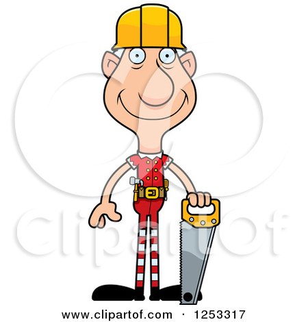 Clipart of a Happy Grandpa Christmas Elf Builder - Royalty Free Vector Illustration by Cory Thoman