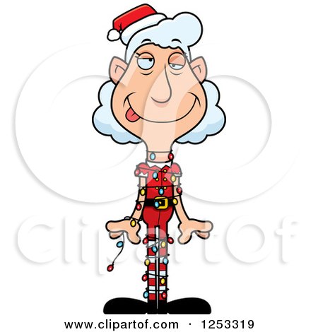 Clipart of a Grandma Christmas Elf Tangled in Lights - Royalty Free Vector Illustration by Cory Thoman