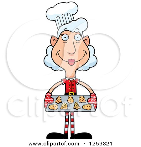Clipart of a Happy Grandma Christmas Elf Baking Cookies - Royalty Free Vector Illustration by Cory Thoman