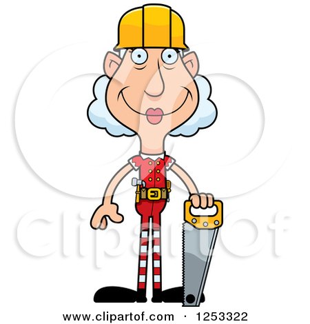 Clipart of a Happy Grandma Christmas Elf Builder with Tools - Royalty Free Vector Illustration by Cory Thoman