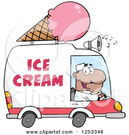 Clipart of a Black Man Driving an Ice Cream Food Vendor Truck - Royalty Free Vector Illustration by Hit Toon