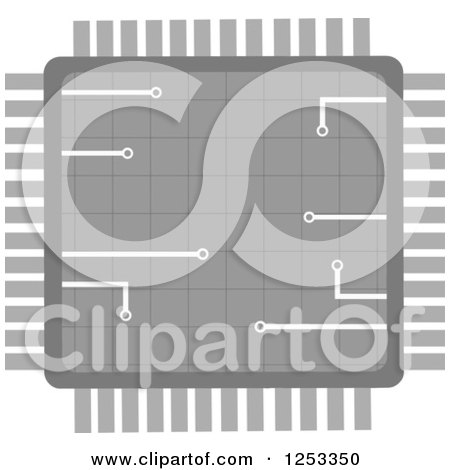 Clipart of a Grayscale Microchip - Royalty Free Vector Illustration by Hit Toon