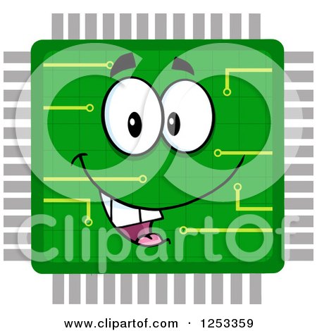 Clipart of a Happy Microchip Character - Royalty Free Vector Illustration by Hit Toon