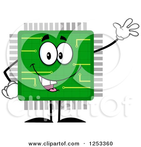 Clipart of a Happy Microchip Character Waving - Royalty Free Vector Illustration by Hit Toon