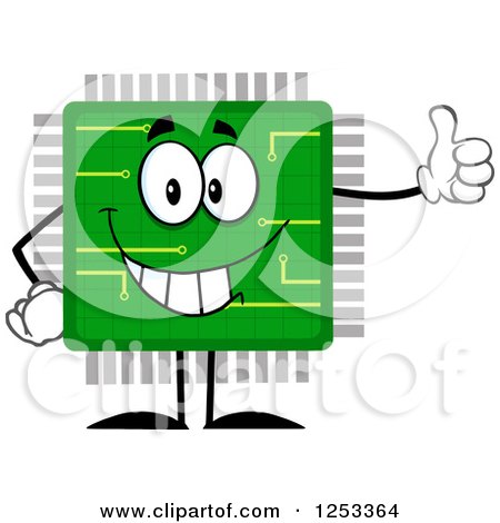 Clipart of a Happy Microchip Character Holding a Thumb up - Royalty Free Vector Illustration by Hit Toon