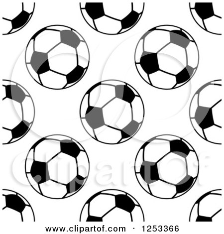 Clipart of a Seamless Background Pattern of Black and White Soccer Balls 2 - Royalty Free Vector Illustration by Vector Tradition SM