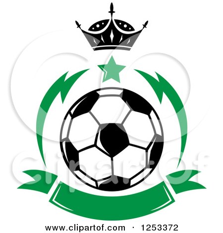 Clipart of a Soccer Ball with a Crown Star and Green Banner - Royalty Free Vector Illustration by Vector Tradition SM