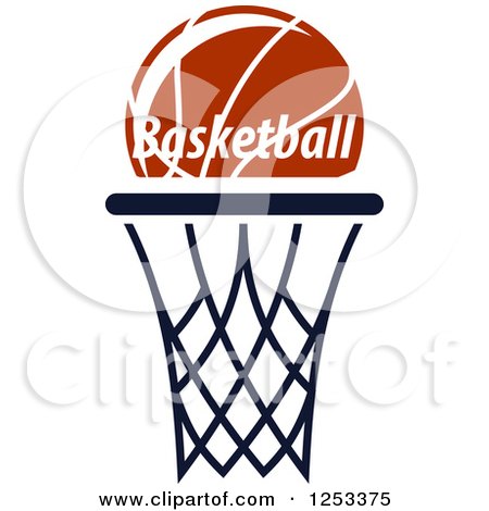 Clipart of a Basketball with Text over a Hoop - Royalty Free Vector Illustration by Vector Tradition SM