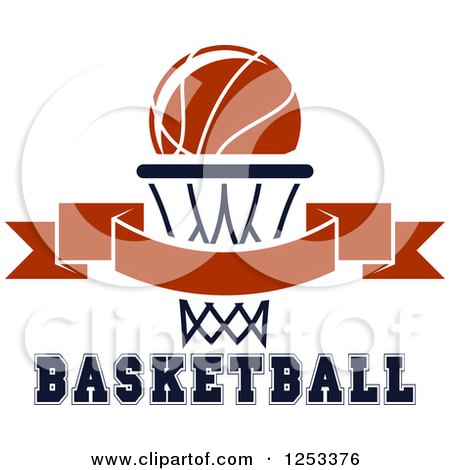 Clipart of a Basketball over a Banner, Hoop and Text - Royalty Free Vector Illustration by Vector Tradition SM