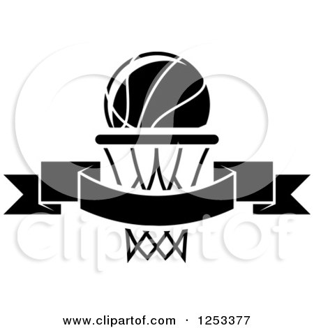 Clipart of a Basketball over a Banner and Hoop - Royalty Free Vector Illustration by Vector Tradition SM