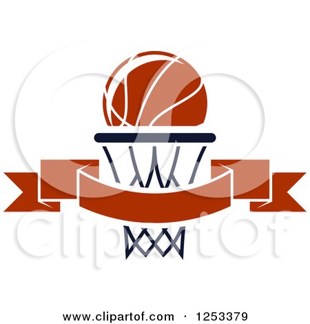 Clipart of a Basketball over a Banner and Hoop - Royalty Free Vector Illustration by Vector Tradition SM