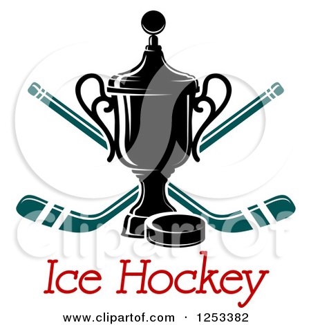Clipart of a Championship Trophy with Crossed Hockey Sticks and a Puck with Text - Royalty Free Vector Illustration by Vector Tradition SM