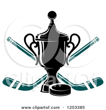 Clipart of a Championship Trophy with Crossed Hockey Sticks and a Puck - Royalty Free Vector Illustration by Vector Tradition SM