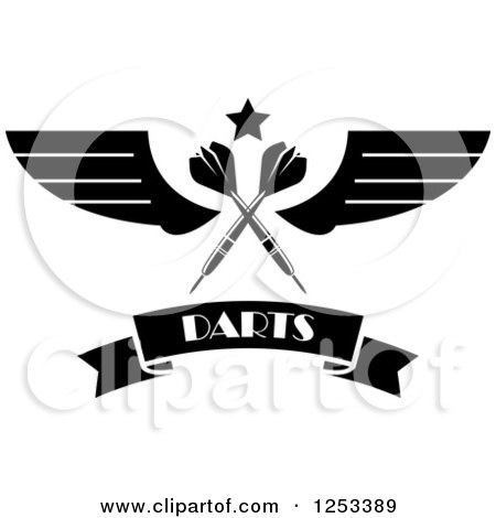 Clipart of Black and White Crossed Darts with a Star Wings and Text Banner - Royalty Free Vector Illustration by Vector Tradition SM