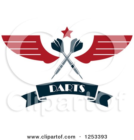 Clipart of Crossed Darts with a Star Wings and Text Banner - Royalty Free Vector Illustration by Vector Tradition SM
