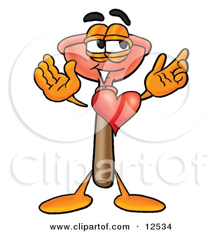 Clipart Picture of a Sink Plunger Mascot Cartoon Character With His Heart Beating Out of His Chest by Mascot Junction