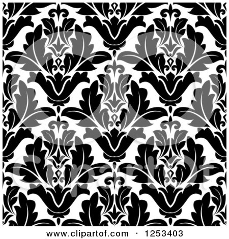 Clipart of a Seamless Background Pattern of Black and White Damask - Royalty Free Vector Illustration by Vector Tradition SM