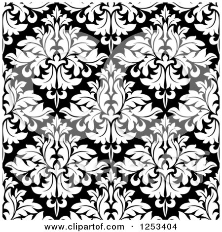 Clipart of a Seamless Background Pattern of Black and White Damask - Royalty Free Vector Illustration by Vector Tradition SM