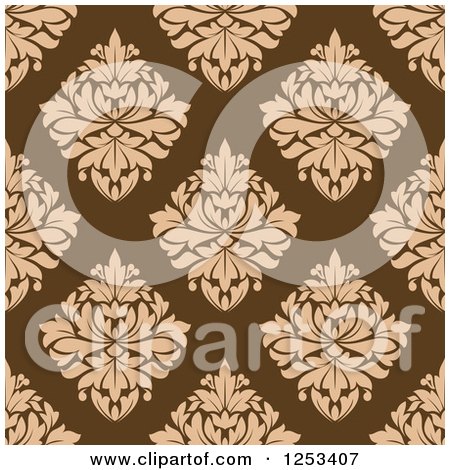 Clipart of a Seamless Background Pattern of Tan Damask on Brown - Royalty Free Vector Illustration by Vector Tradition SM