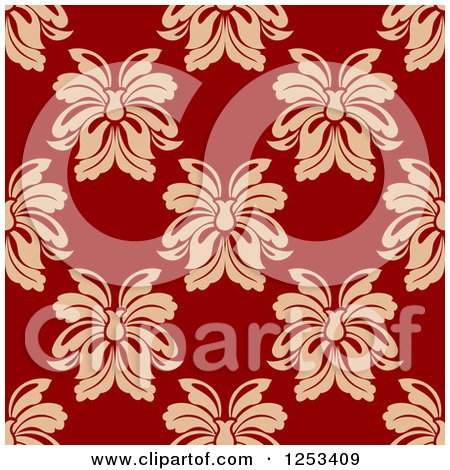 Clipart of a Seamless Background Pattern of Tan Damask on Red - Royalty Free Vector Illustration by Vector Tradition SM