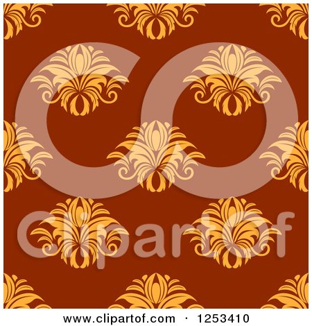 Clipart of a Seamless Background Pattern of Yellow Damask on Red - Royalty Free Vector Illustration by Vector Tradition SM