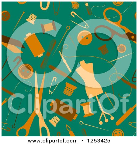 Clipart of a Seamless Background Pattern of Dressmaker Items - Royalty Free Vector Illustration by Vector Tradition SM