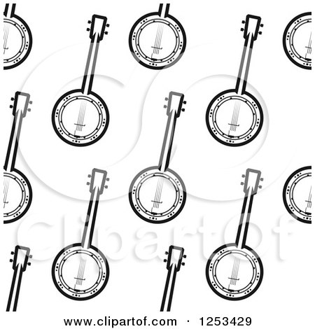 Clipart of a Seamless Background Pattern of Black and White Banjos - Royalty Free Vector Illustration by Vector Tradition SM