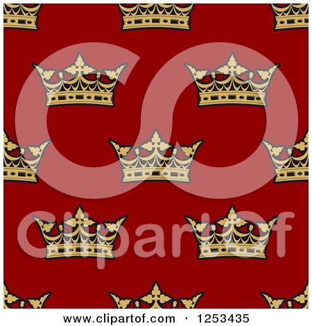 Clipart of a Seamless Background Pattern of Gold Crowns over Red - Royalty Free Vector Illustration by Vector Tradition SM