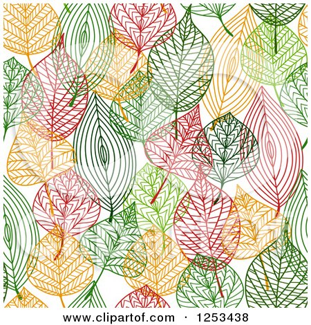 Clipart of a Seamless Background Pattern of Colorful Skeleton Leaves - Royalty Free Vector Illustration by Vector Tradition SM