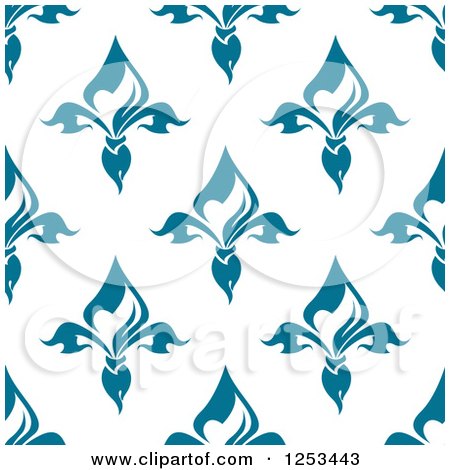 Clipart of a Seamless Background Pattern of Blue Fleur De Lis - Royalty Free Vector Illustration by Vector Tradition SM