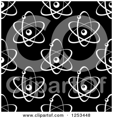 Clipart of a Seamless Background Pattern of White Atoms on Black - Royalty Free Vector Illustration by Vector Tradition SM