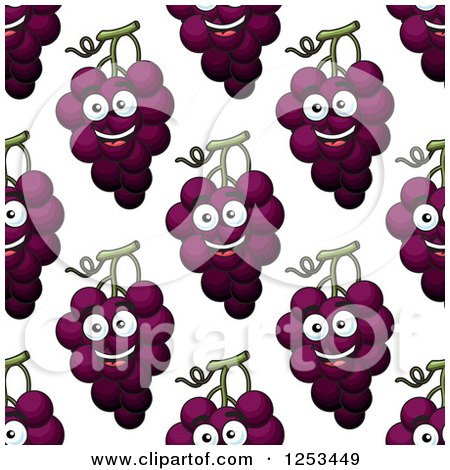 Clipart of a Seamless Background Pattern of Happy Grapes - Royalty Free Vector Illustration by Vector Tradition SM
