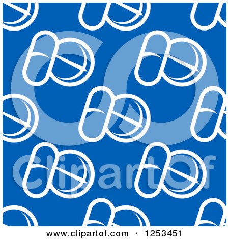 Clipart of a Seamless Background Pattern of White Pills on Blue - Royalty Free Vector Illustration by Vector Tradition SM