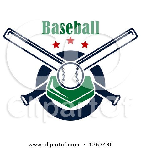 Clipart of a Baseball on a Plate with Crossed Bats and Text - Royalty Free Vector Illustration by Vector Tradition SM