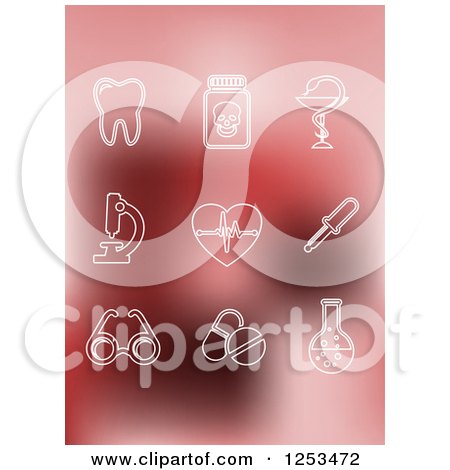 Clipart of White Medical and Dental Icons on Gradient Red - Royalty Free Vector Illustration by Vector Tradition SM