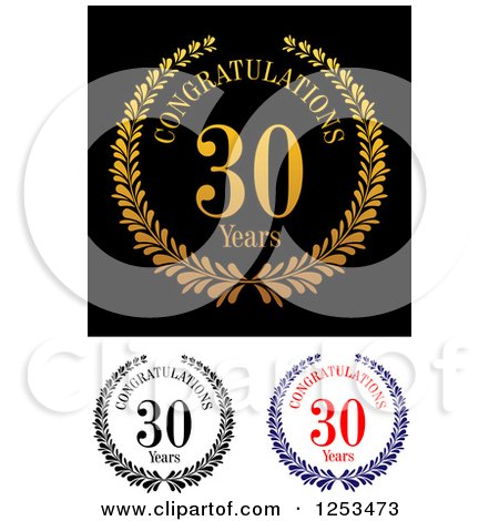 Clipart of Congratulations 30 Year Anniversary Designs - Royalty Free Vector Illustration by Vector Tradition SM