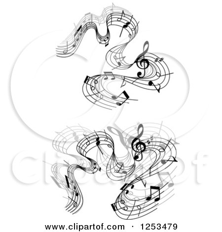 Clipart of Grayscale Flowing Music Notes 3 - Royalty Free Vector Illustration by Vector Tradition SM