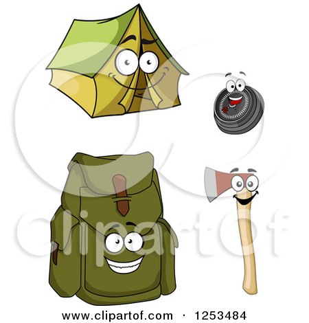 Clipart of Happy Camping Item Characters - Royalty Free Vector Illustration by Vector Tradition SM