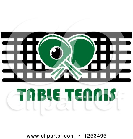 Clipart of a Ping Pong Ball and Crossed Paddles with a Net over Table Tennis Text - Royalty Free Vector Illustration by Vector Tradition SM