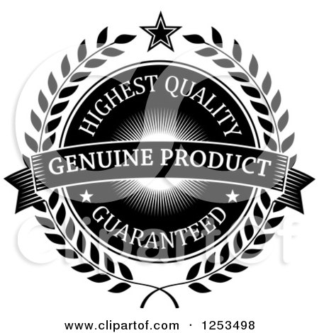 Clipart of a Black and White Highest Quality Genuine Product Guaranteed Label - Royalty Free Vector Illustration by Vector Tradition SM