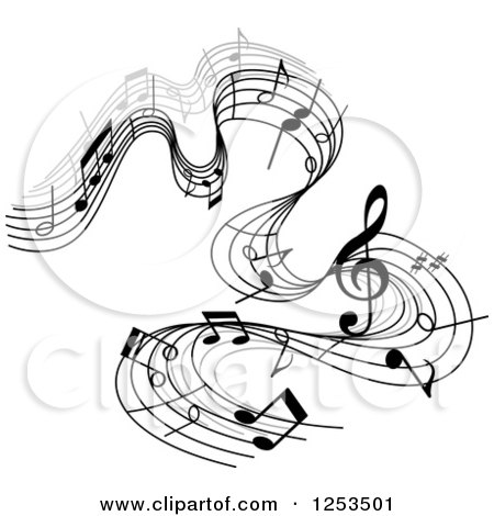 Clipart of a Grayscale Flowing Music Notes 5 - Royalty Free Vector Illustration by Vector Tradition SM
