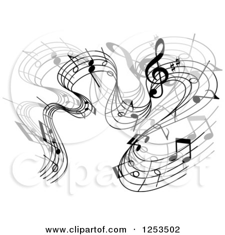 Clipart of a Grayscale Flowing Music Notes 6 - Royalty Free Vector Illustration by Vector Tradition SM