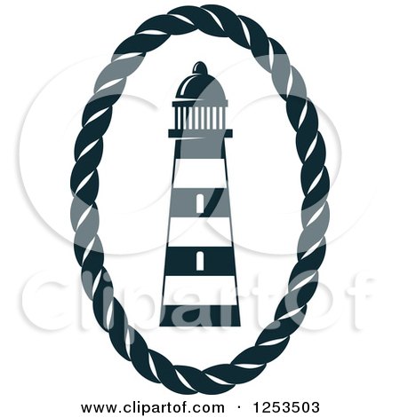 Clipart of a Navy Blue Lighthouse in a Rope Oval - Royalty Free Vector Illustration by Vector Tradition SM